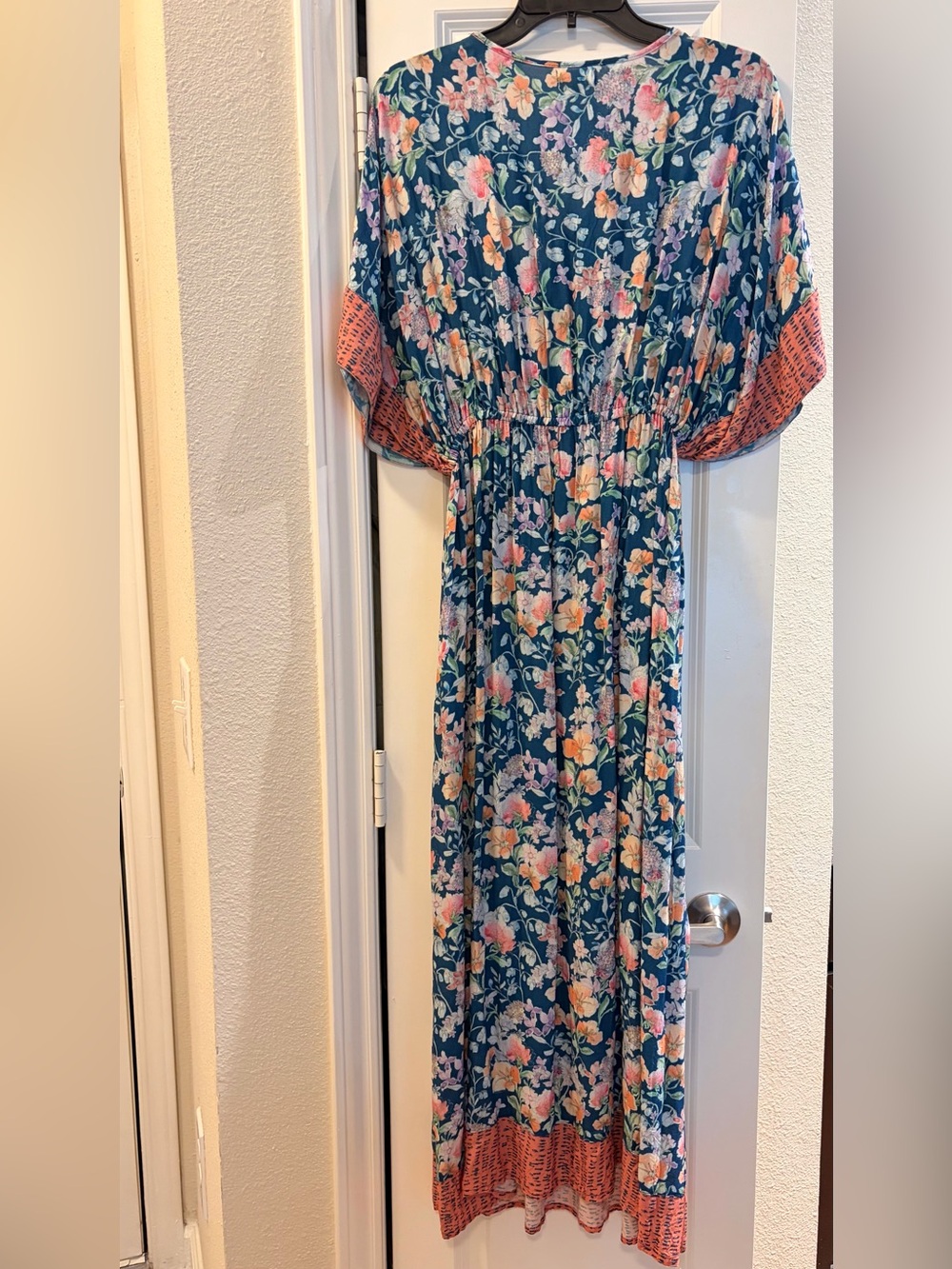 World Market Teal Floral Boho Maxi Dress with a Beautiful Romantic Print - Picture 3 of 8